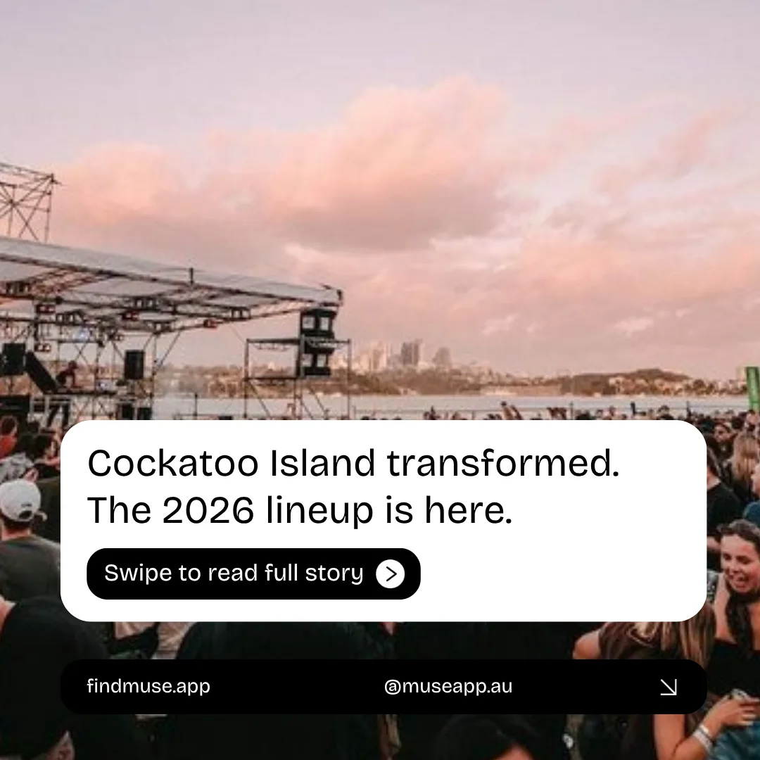 Mode Festival 2026 lineup poster for Cockatoo Island, Sydney, headlined by Barry Can't Swim, Interplanetary Criminal and Richie Hawtin