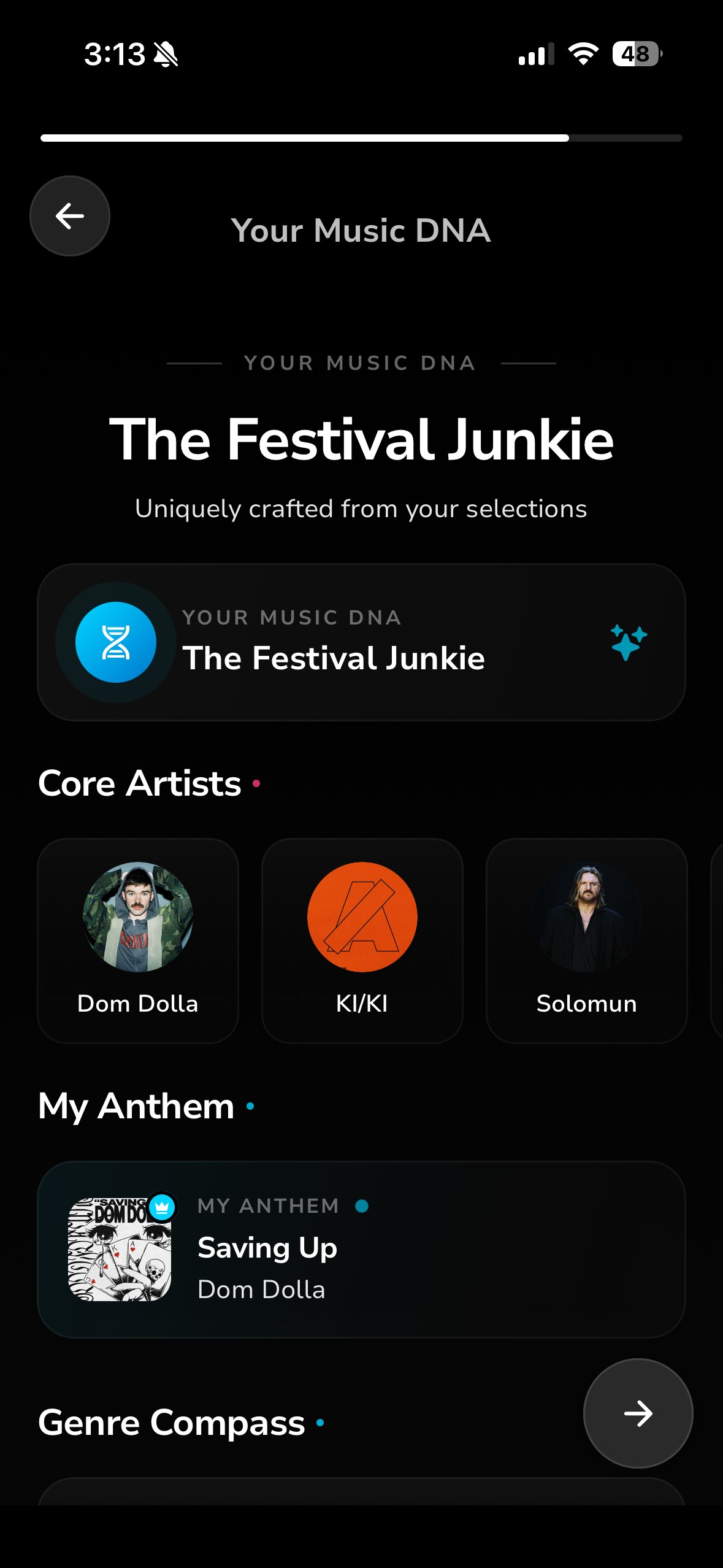 Music DNA screen showing your taste profile